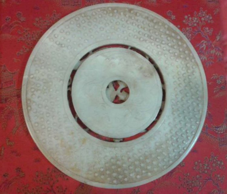 G002 Nine carved dragons White Jade Disc, Bi