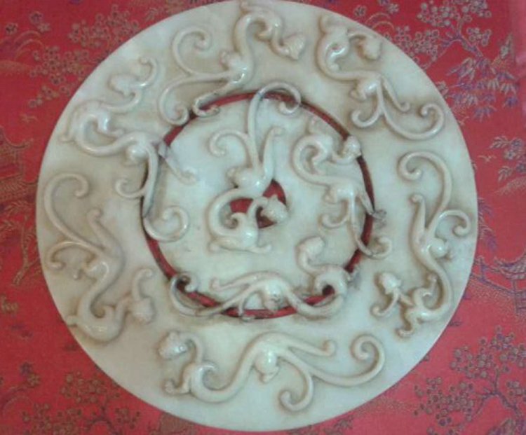 G002 Nine carved dragons White Jade Disc, Bi