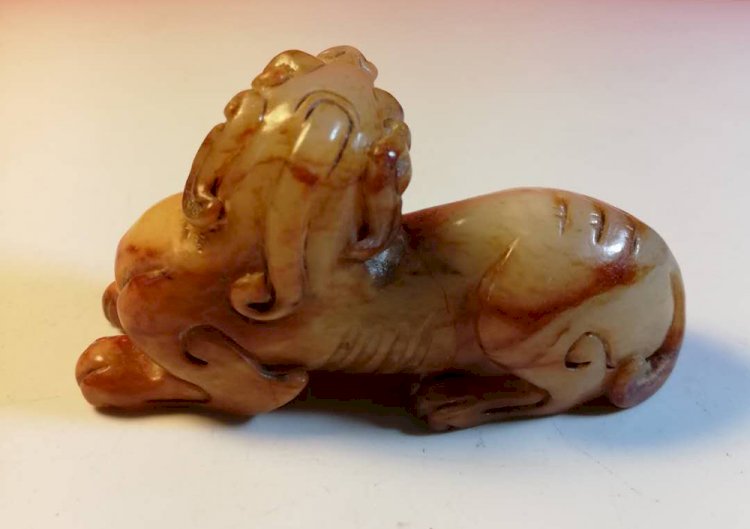 H003. A Red & Yellow Jade Animal Display for Avoiding Evil